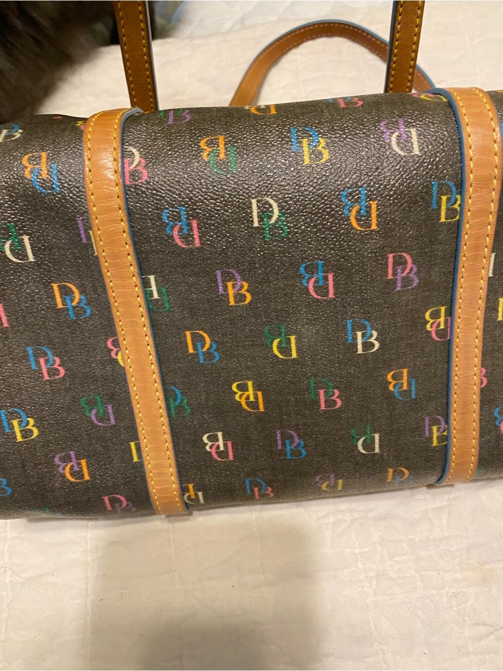 Dooney & Bourke Brown Multicolor Logo Barrel Duffle - Picture 3 of 6